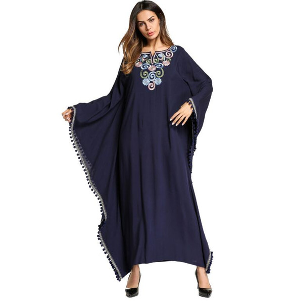 Middle East Fashion Kinitted Ruffles Embroidery Dresses Abaya Mujer Vestidos Musulman Fashion Ramadan Fashion