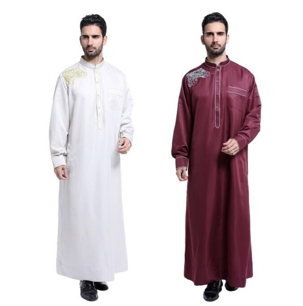 Arabia Embroidery Abaya Plus Size Dubai Men's Kaftan Long Sleeves Jubba Muslim Islamic Apparel