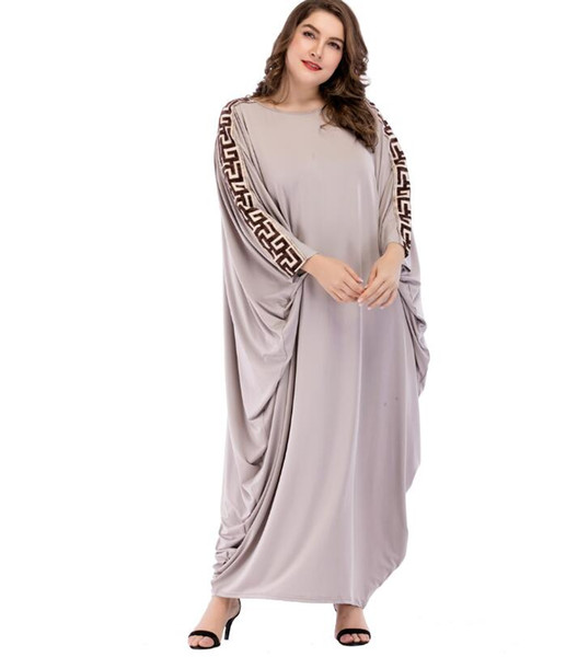 2018 Muslim Women Fashion Abaya Big Yard Solid color Mosaic Bat Sleeve Knitted Cotton large plus size Middle East Arabia Abaya