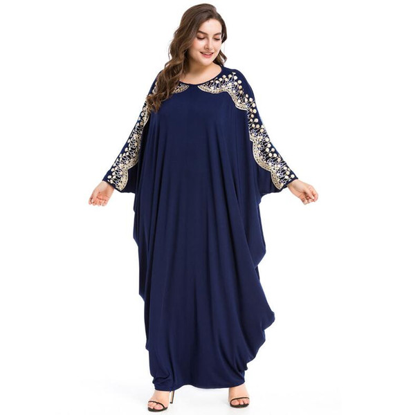 Women's Casual Muslim Abaya Embroidery Sequined Maxi Dress Bat Sleeve Kimono Long Robe Gowns Ramadan Middle East Arab Islamic Clothing