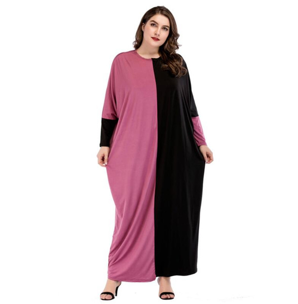 2018 Hot Plus Size Musulman Women Contrasting Stitching Loose Abaya Dress Large Size Women's Middle East Arab Robes