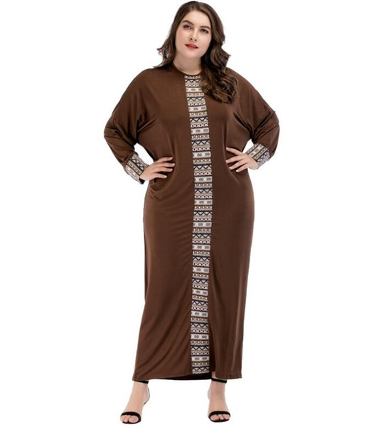 Muslim Women Patchwork Long Dress Islamic Loose Abaya Arab Long Sleeve Robe Clothes