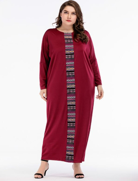 Muslim Women Patchwork Long Dress Islamic Loose Abaya Arab Long Sleeve Robe Clothes 3 Colors