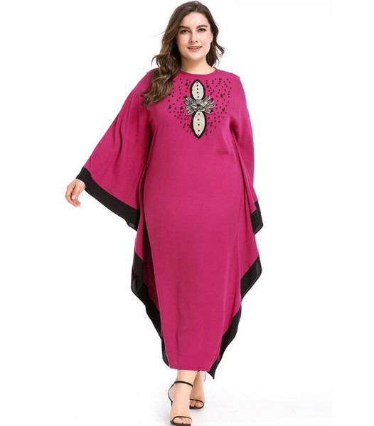 Muslim Women Fashion Bat Sleeve Robe Big Size Dress Arabic Gowns Dresses Abaya Robes