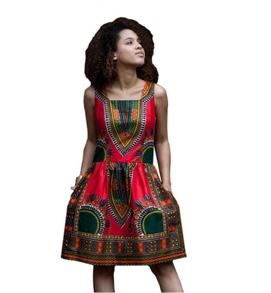 Fashion Women's Traditional African Print Dashiki Dress Sleeveless Party Dress