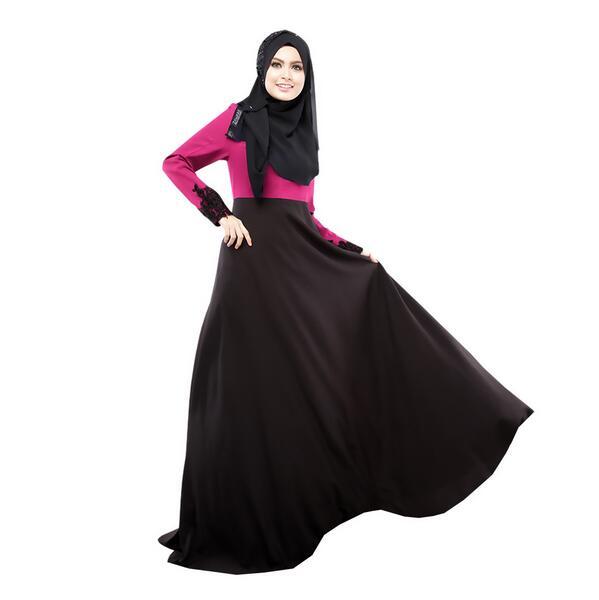 Latest Fashion 2017 Muslim Kaftan Abaya Dresses O-Neck Empire Waist Full Sleeve Floor-Length Elegant Arab Women Casual Dress