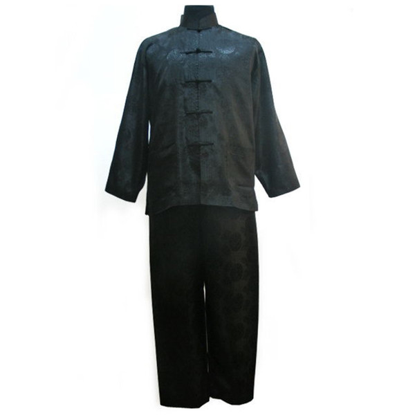 Black Chinese tradition Men's Kung Fu Suit Sets Long sleeves Top with Pants S M L XL XXL XXXL YF1141