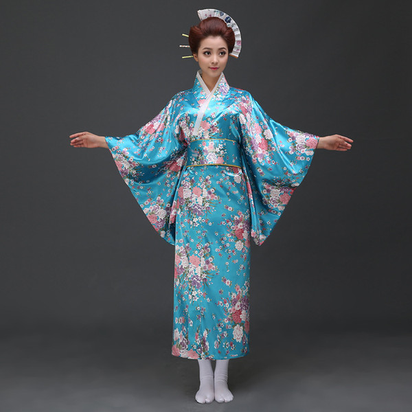 Free shipping Traditional Japanese Kimono Vintage Yukata Haori Costume Retro Geisha Dress Obi Cosplay Gown for women