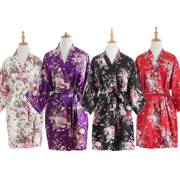 2019 New Year Japanese Kimono Dresses for Women Floral Bathing Robe Sexy Sleepwear Pajamas Short Silk Yukata Night Gown Robes