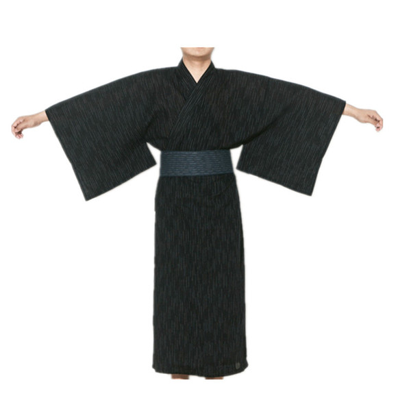 2017 Male Cool Traditional Japanese Kimono Men's Cotton Robe Yukata Men's Bath Robe Kimono Sleepwear with Belt 62503