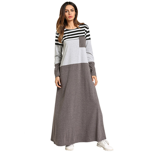 Fashion Muslim Abaya Stripe Maxi Dress Kimono Long Robe Gowns Tunic Loose Style Jubah Ramadan Middle East Arab Islamic Clothing