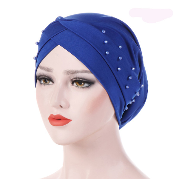 1PC New Women Elastic Turban Hat Muslim Hijab Islamic Jersey Beads Cancer Chemo Cap Ladies Hijab Stretch Head Wrap Head Scarf