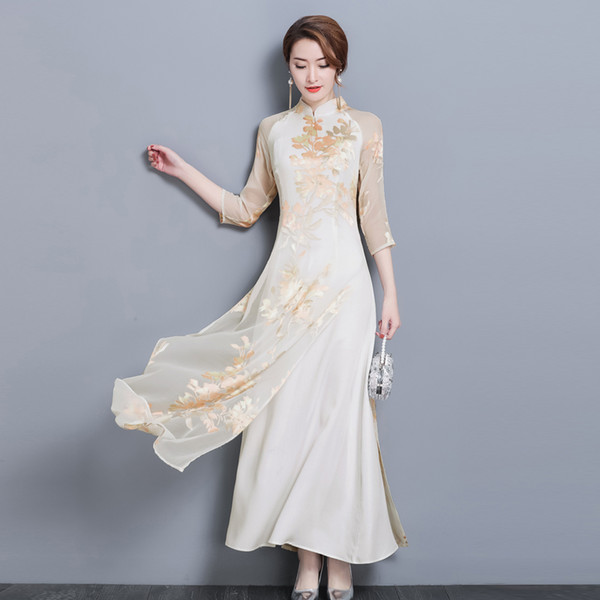 2018 summer arrival aodai vietnam qipao dress for women traditional clothing ao dai dresses knee length oriental dress for women