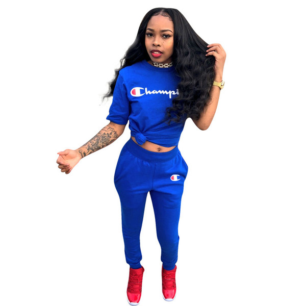 Champions women t-shirt shorts tracksuit short sleeve pullover pants 2 piece set outfits pullover tights sportswear sweatsuit jogger suit 90