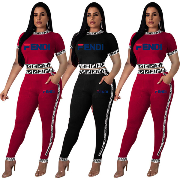 Women 2 piece sports set tracksuit gym crew neck short sleeve crop top tshirt leggings bodycon pants Plus Size summer clothing Wholesale 192