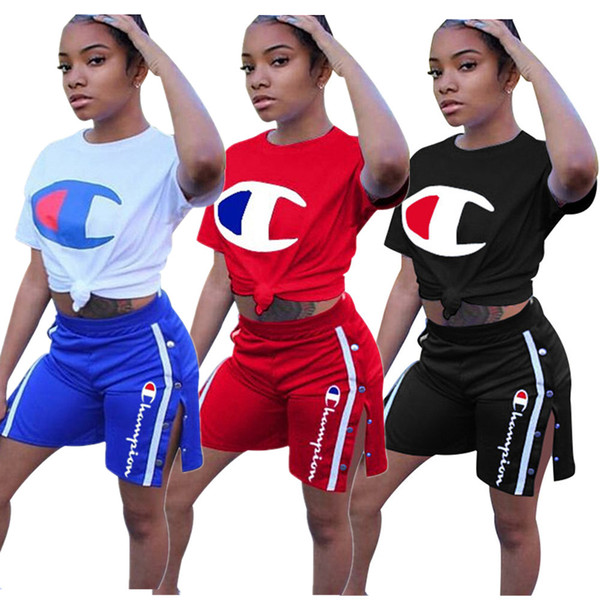 Champions women t-shirt leggings tracksuit short sleeve shirt pants 2 piece set outfits pullover tights sportswear sweatsuit jogger suit 368