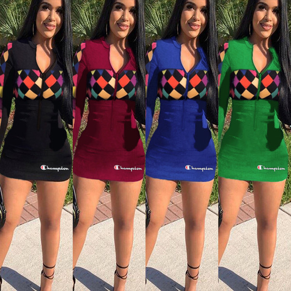 Champions Women mini dress women Short sleeve skirts bodycon dresses letter women Summer clothes plus size S-2xl