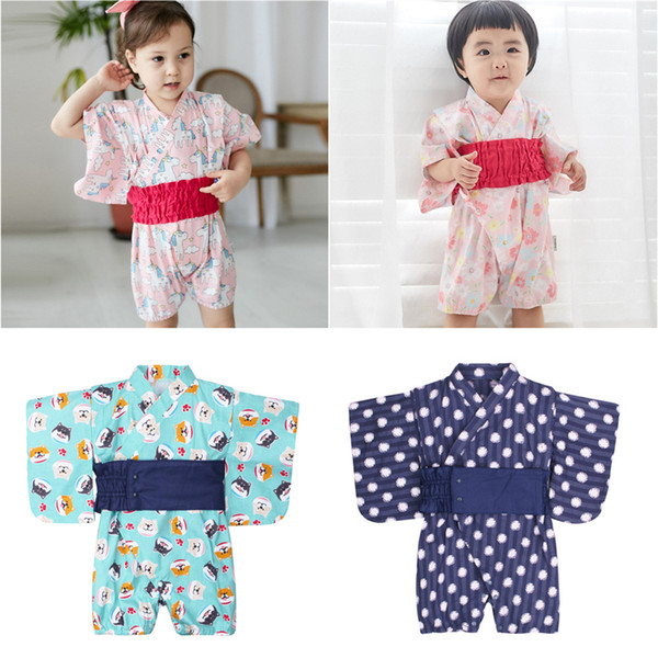 Traditional Japanese Style Baby Clothing Kimono Rompers Print Cotton Haori Japan Fashion Dress for Infant Girls 0-1 Years Old