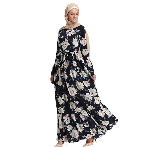 print moroccan caftan dress abaya femme long Maxi Dress Robe Abaya Islamic Flower Dubai Cardigan Ramadan dubai muslim#G9+1