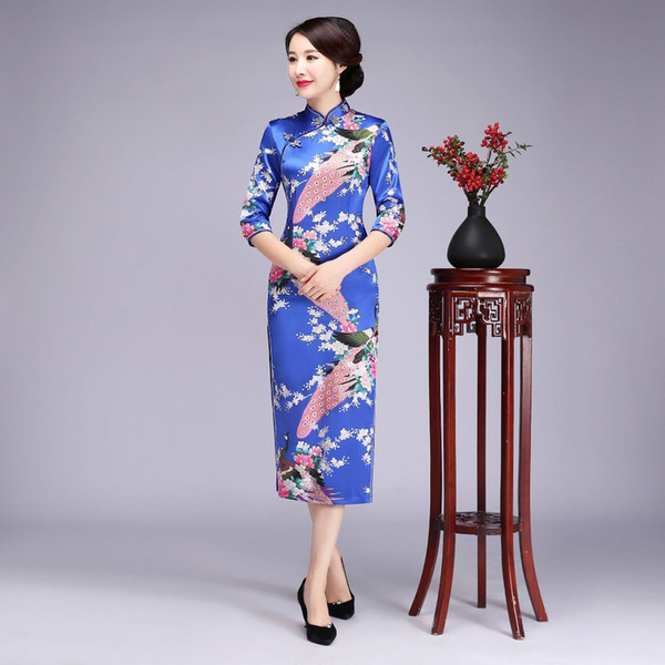 Plus Size 6XL Chinese Traditional cheong-sam Long Qipao Sexy Furcal Slim Sociality Dress Half Sleeve Vintage Women Long Dress