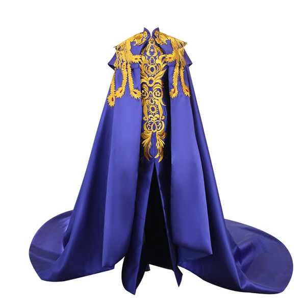 Royal Blue Embroidery Luxury Evening Dress Elegant Oriental Prom Gowns Fashion Women Showes Gold Phoenix Cheongsam Long Trailing