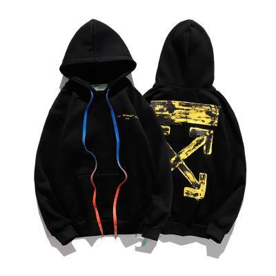 Mens plus velvet hoodies yellow brushed arrow splash ink loose hooded plus velvet sweater men and women