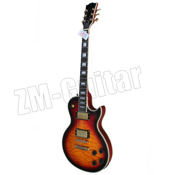 New Handmade electric guitar, Cherry burst color Flame Maple Top electric guitar, Ebony Fingerboard, 