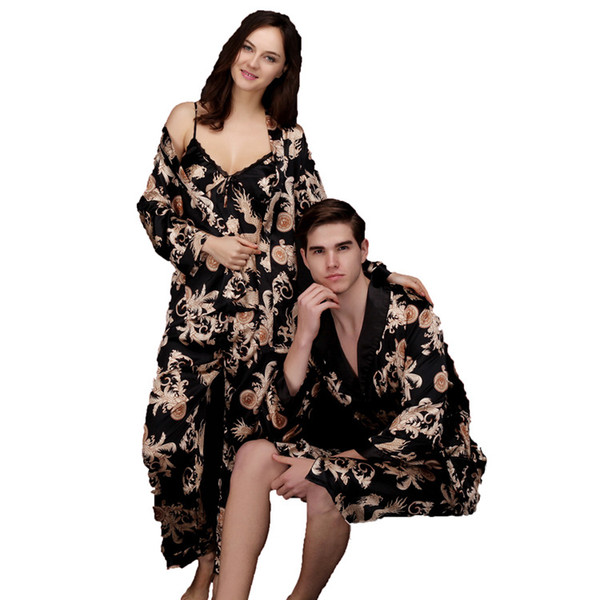 2019 Cross-Border Explosion Models Silk-like Pajamas Ms Spring Robes Printed Silk Home Service Three-Piece Suit Manufacturer Wholesal