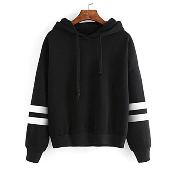 2019 European And American Sweatshirt Female Coat Solid Color Panel Long-Sleeve Drawstring Hooded L Top