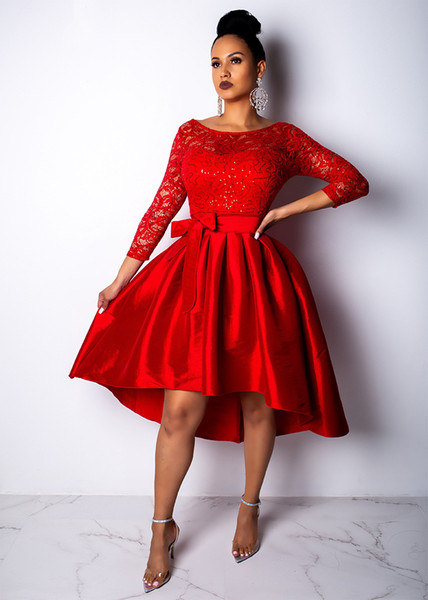 2019 European And American Spring Women Sequin Lace Fashion Dress Solid Color Put on a Large Dress Spot