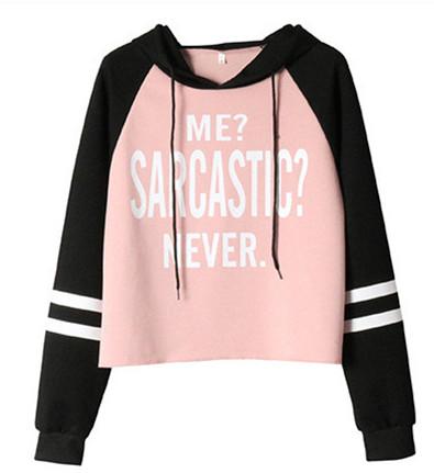 2019 Spring New Style European And American Women Contrasting Color Hooded Short Sweatshirt Female Pullover Long-Sleeve Letter