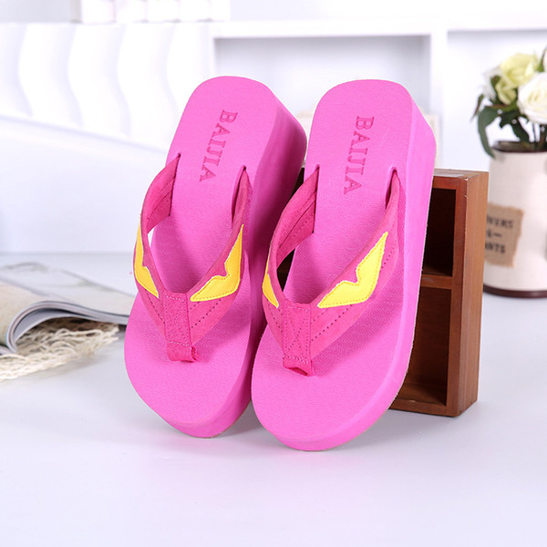 New Female Sandals Trend Of Korean Muffin Thick Bottom Slope With Flip Flops Summer Beach Slippers Thickening