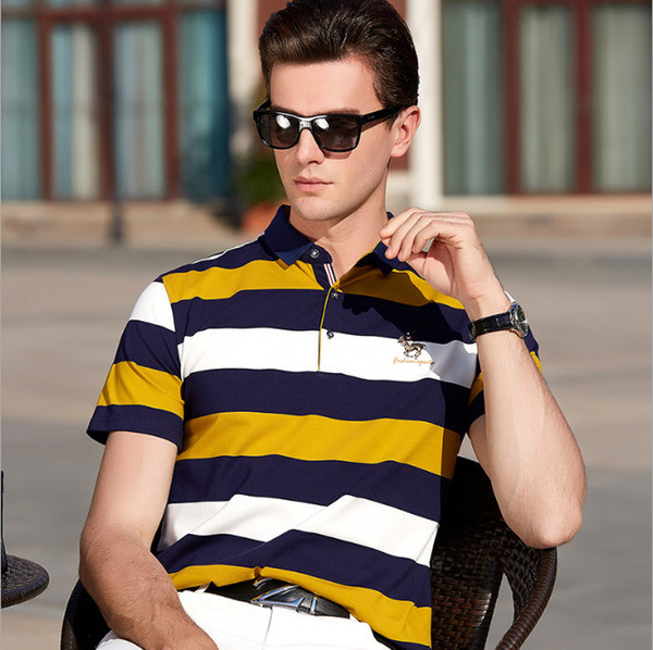 Embroidery Poloshirt Casual Polo Shirts men's Short sleeve polo shirt 2018 High Quality Knitted fabric Striped Men Polos