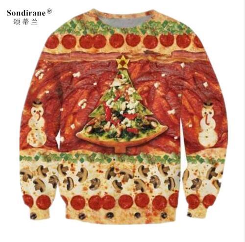 Sondirane New Fashion Womens/Mens Christmas Pizza 3D Print Casual Sweatshirt Hoodies Long Sleeve Crewneck Pullovers Streetwear