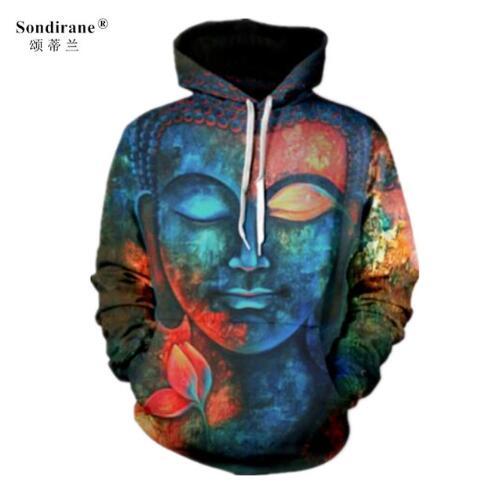 Sondirane 2018 New Fashion Religion Buddha 3D Print Sweatshirt Hoodies Long Sleeve Hip Hop Tops Men/Women's Comfortable Pullover