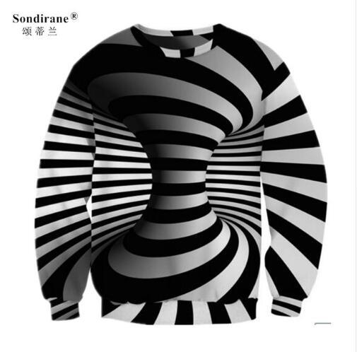 Sondirane Newest Women/Men's Black White Stripe 3D Print Sweatshirt Long Sleeve Pullover Hip Hop Street Tops Casual Tracksuits