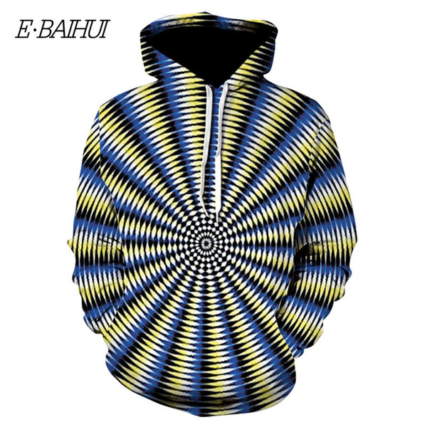 E-BAIHUI Mens Swirl Printed Pullover Round Neck Sweatshirt T-shirt Colorful Tide Men Casual Visual Effects Hooded sweater WT-D03