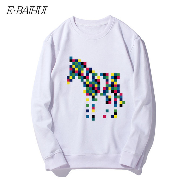 E-BAIHUI Winter Men Sweatshirt Long Sleeve Mosaic Horse Print Loose Pullover Sweaters Crew Neck Comfortable and Soft Sweatshirt WD-101