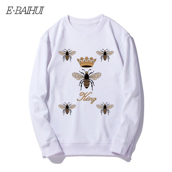 E-BAIHUI Men Sweatshirt Long Sleeve Bee Print Loose Pullover Sweaters Cotton Crew Neck Men Youth Sweatshirt WD-113