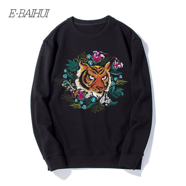 E-BAIHUI Men Sweatshirt Long Sleeve Original Fashion China Tiger Print Loose Pullover Cotton Crew Neck Men Sweatshirt WD-132