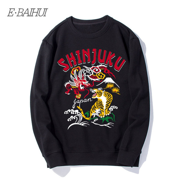 E-BAIHUI Brand New 2019 American Shinjun Drgon Tiger Flower Print Pullover Tops Fashion Crew Neck Men Youth Sweatshirt WD-122