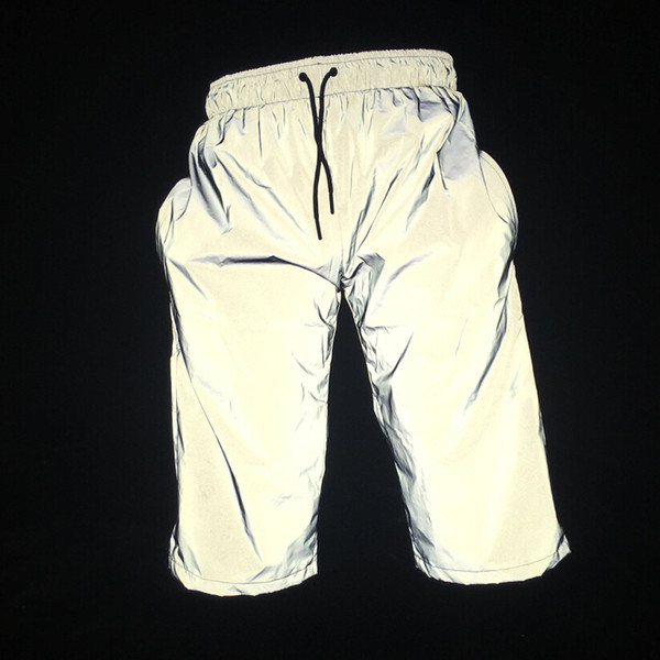 Drop shipping men 3m reflective shorts hip hop skateboards short pants women harajuku punk night reflective shorts hiphop dance