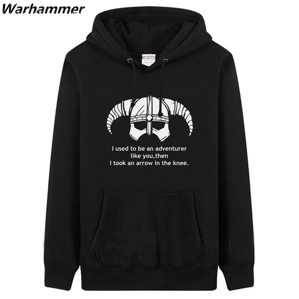 I used to be an advanturer like you ,then I took an arrow in the knee Hoodies Men FleeceThick Gamer Fashion Flock Print Pullover Sweatshirts