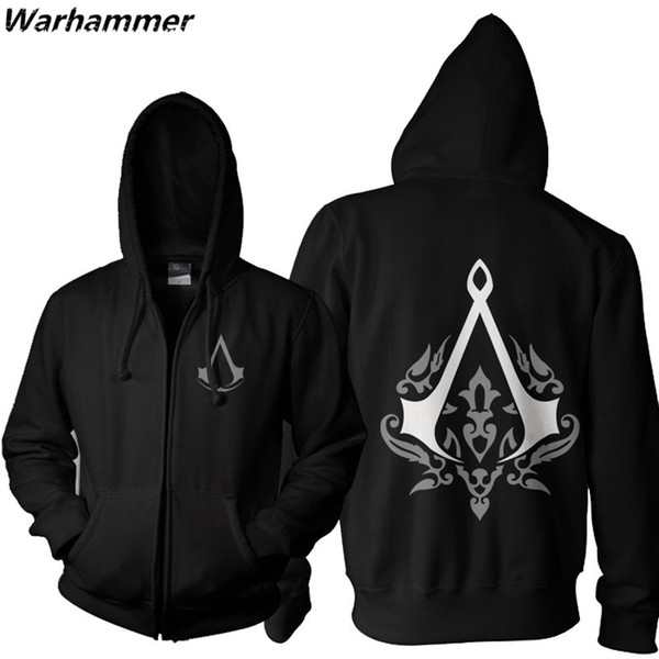 New Assassin's Creed Unity Mens Fashion Hoodie Sweatshirt Zipper Up EU Size Black 2XL Hooded Teenager Casual Fleece Cotton Pullover Jackets