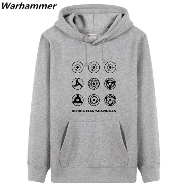 Warhammer Naruto Uchiha Syaringan Men Hoodie Winter Flecce Cotton Pullover O-neck Casual Fit Classic Cartoon Hokage Ninjia Sweatshirt Black