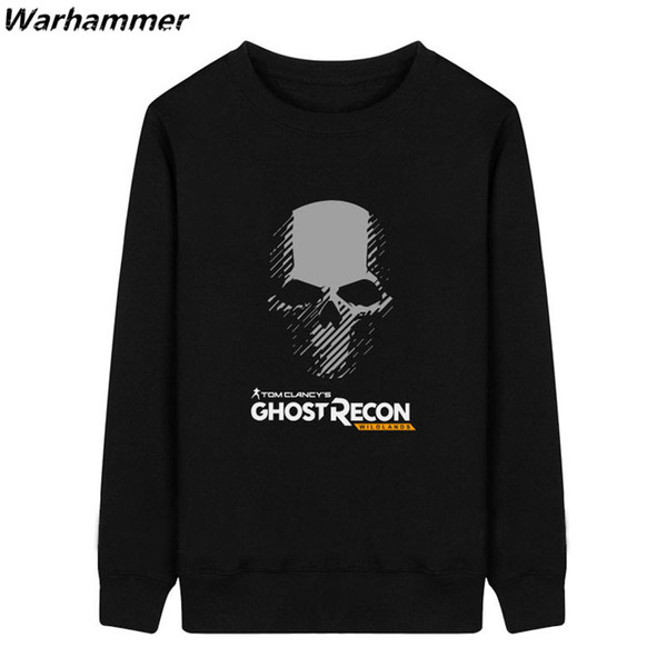 Tom Clancy's Ghost Recon Men Hoodie Cosplay Pullover O-neck Fleece Cotton Print Wildlands Title Black S XXL Winter Thick Basic Skull Hoodie