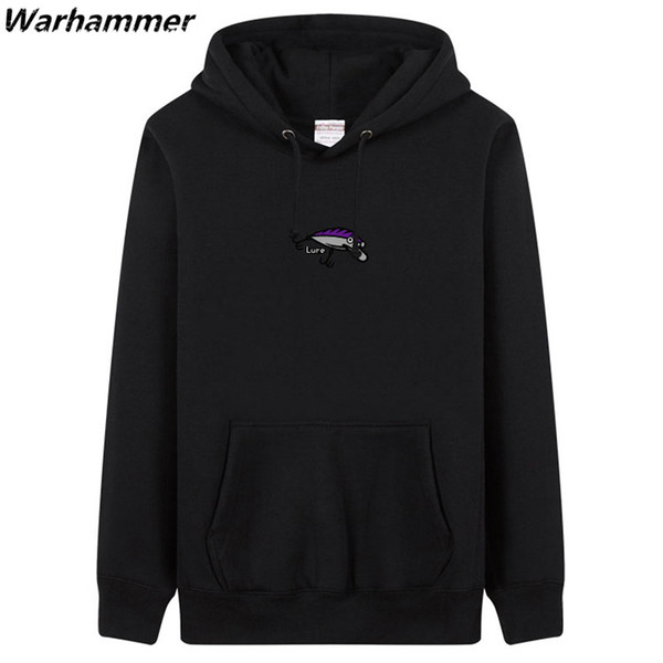 Fishing Accessories Lure Embroidery Birthday Gift Hoodies Men Fleece Cotton Autumn Winter O-neck Long Sleeve Sudadera Hombre 3XL Black Grey