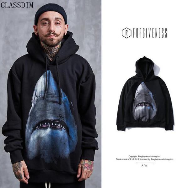 Japanese Brand Hoodie Autumn And Winter New European And American Sharks Printed Lovers Pullover Tide Brand Long-Sleeved Hood Hoodie