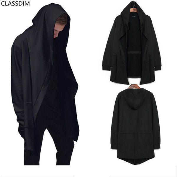 Men's Big Size Cardigan Hooded Sweater Men Fall Black Cloak Jacket Lengthened Street Fashion Size M-5XL