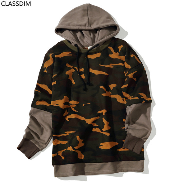 Free Shipping!Men's Cotton Fake Two-piece Hoodie Men's Camouflage Pullover Teenager Fashion Round Neck Sweater Size M-2XL